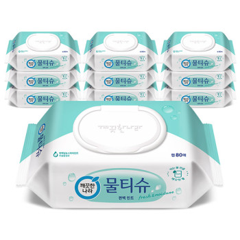 깨끗한나라 편백민트 물티슈 캡형 80매 x 10팩