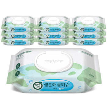 깨끗한나라 100% 생분해 물티슈 에코 캡 70매 x 10팩