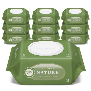 깨끗한나라 디 오리진 네이처 물티슈 캡 80매 x 10팩