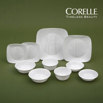 [코렐] 실버트리 사각 2인 10P (식기 세트, 접시, 그릇)