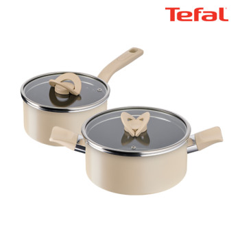 [테팔] 팬&냄비 인덕션 블라썸 베이지 2종세트 (편수냄비 18cm + 양수냄비 20cm)