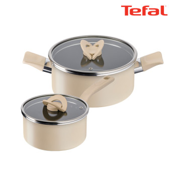 [테팔] 팬&냄비 인덕션 블라썸 베이지 2종세트 (편수냄비 18cm + 양수냄비 24cm)