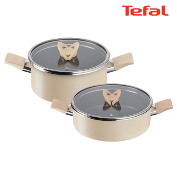 [테팔] 팬&냄비 인덕션 블라썸 베이지 2종세트 (양수냄비 24cm + 전골냄비 24cm)
