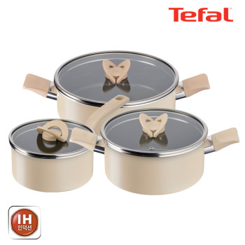 [테팔] 팬&냄비 인덕션 블라썸 베이지 3종세트 (편수냄비 18cm + 양수냄비 20cm + 전골냄비 24cm)