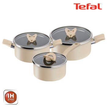 [테팔] 팬&냄비 인덕션 블라썸 베이지 3종세트 (편수냄비 18cm + 양수냄비 20cm + 24cm)