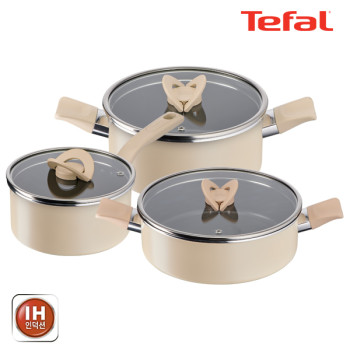[테팔] 팬&냄비 인덕션 블라썸 베이지 3종세트 (편수냄비 18cm + 양수냄비 24cm + 전골냄비 24cm)