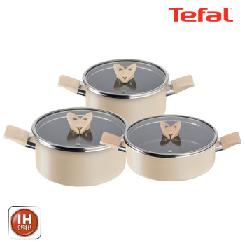[테팔] 팬&냄비 인덕션 블라썸 베이지 3종세트 (양수냄비 20cm + 24cm + 전골냄비 24cm)