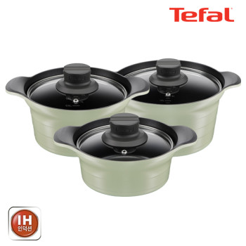 [테팔] 인덕션 티타늄 아로마 통주물 3종세트 (뚝배기 18cm + 양수냄비 20cm + 24cm)