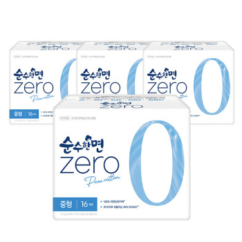 깨끗한나라 순수한면 제로 생리대 중형 16P x 4팩
