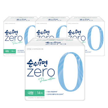깨끗한나라 순수한면 제로 생리대 대형 14P x 4팩