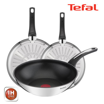 [테팔] 팬&냄비 인덕션 스테인리스 스틸 뉴 이모션 3종세트 (프라이팬 18cm + 24cm + 볶음팬 28cm)