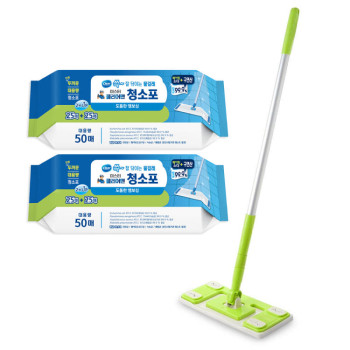 [청소포 & 행주티슈] 숨 물걸레 청소포 50매 2팩 + 밀대 1개