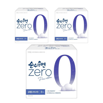깨끗한나라 순수한면 제로 슈퍼롱 오버나이트 8P x 3팩