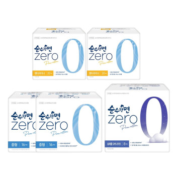 깨끗한나라 순수한면 제로 중형(16P) 2팩 + 오버나이트(8P) 1팩+팬티라이너(20P) 2팩