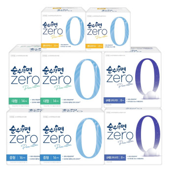 깨끗한나라 순수한면 제로 중형(16P) 2팩 + 대형(14P) 2팩+오버나이트(8P) 2팩+팬티라이너(20P) 2팩