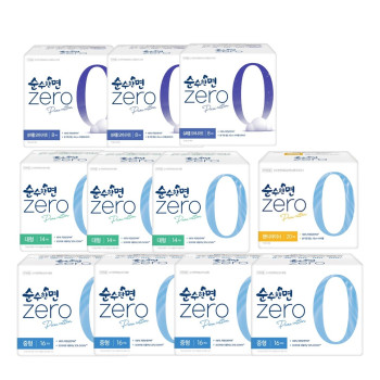 깨끗한나라 순수한면 제로 중형(16P) 4팩 + 대형(14P) 3팩+오버나이트(8P) 3팩+팬티라이너(20P) 1팩