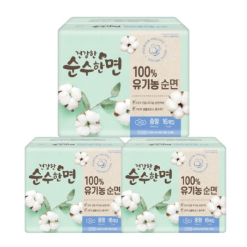 깨끗한나라 건강한 순수한면 유기농 순면 중형(16P) 3팩