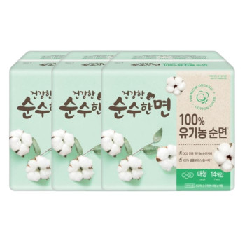 깨끗한나라 건강한 순수한면 유기농 순면 대형(14P) 3팩