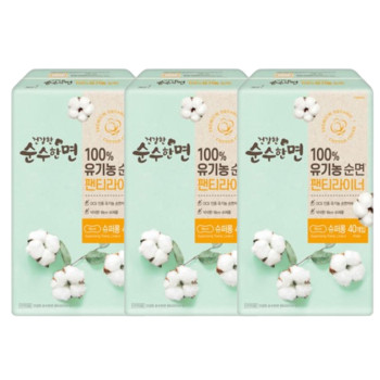 깨끗한나라 건강한 순수한면 유기농 순면 팬티라이너(40P) 3팩