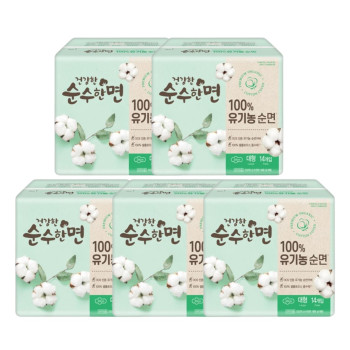 깨끗한나라 건강한 순수한면 유기농 순면 대형(14P) 5팩