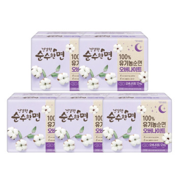 깨끗한나라 건강한 순수한면 유기농 순면 오버나이트(12P) 5팩