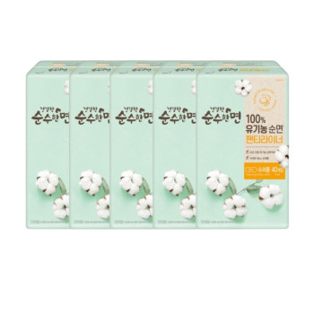 깨끗한나라 건강한 순수한면 유기농 순면 팬티라이너(40P) 5팩