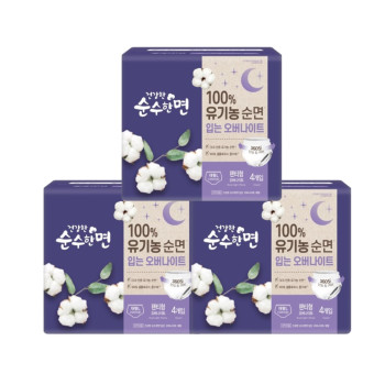 깨끗한나라 건강한 순수한면 입는 오버나이트 대형(4P) x 3팩