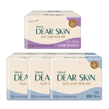 깨끗한나라 디어스킨 에어엠보 중형(16P) 3팩+ 팬티라이너(30P) 1팩