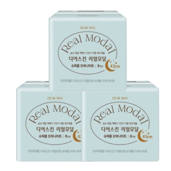 깨끗한나라 디어스킨 리얼모달 슈퍼롱 오버나이트(8P) x 3팩
