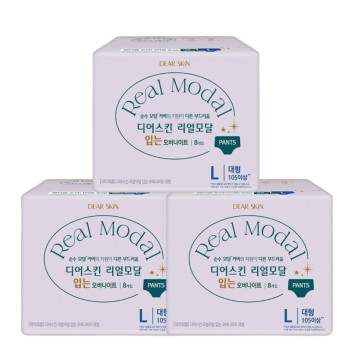 깨끗한나라 디어스킨 리얼모달 입는 오버나이트 대형(8P) x 3팩