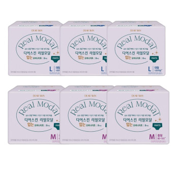 깨끗한나라 디어스킨 리얼모달 입는 오버나이트 중형(8P) 3팩+대형(8P) 3팩