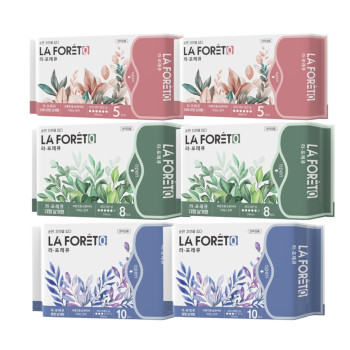 라포레Q 초슬림 순면생리대 중형(10P) 2팩+대형(8P) 2팩+오버나이트(5P) 2팩