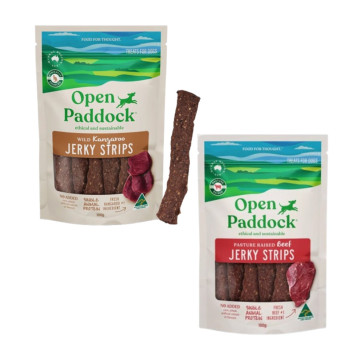 오픈패독 프리미엄 단일단백질 동물복지 캥거루 저키스트립 (100g) + 비프 저키스트립 (100g) (합계2개)