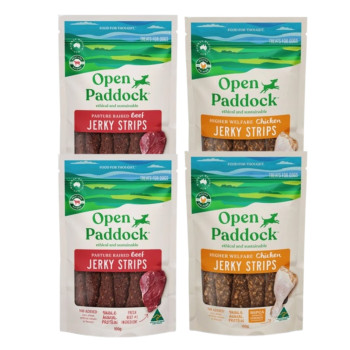 오픈패독 프리미엄 단일단백질 동물복지 비프 저키스트립 (100g) 2개+ 치킨 저키스트립 (100g) 2개 (합계4개)