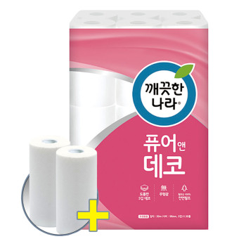 깨끗한나라 화장지 3겹 퓨어앤데코 30m 30롤 1팩 + 키친타올 100매 2롤