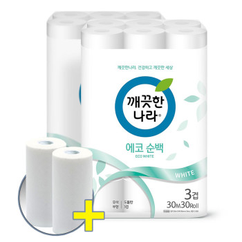 깨끗한나라 화장지 에코 순백 30m 30롤 2팩 + 키친타올 100매 2롤