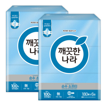 깨끗한나라- 순수 소프티 미용티슈 180매 6입 (2팩, 4팩 선택 구성)