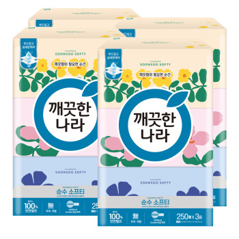 깨끗한나라- 미용티슈 순수 소프티 250매 3입 (4팩,8팩 선택 구성)