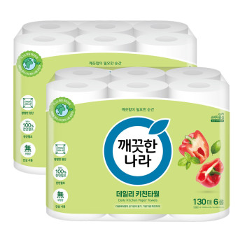 깨끗한나라 - 데일리 키친타올 130매 6롤 (2팩,4팩 선택 구성)