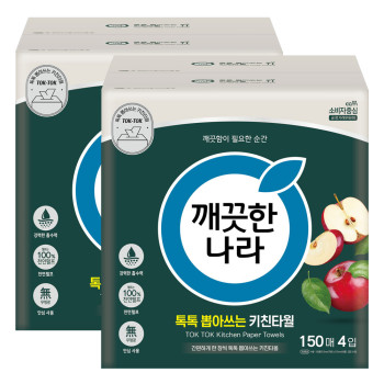 깨끗한나라 - 뽑아쓰는 키친타올 톡톡 150매 4입 (2팩, 4팩 선택 구성)