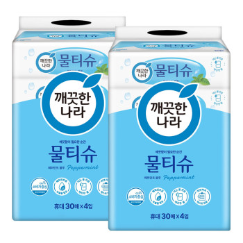 깨끗한나라 여행용 물티슈 30매 4입 (2팩, 4팩, 6팩 선택 구성)