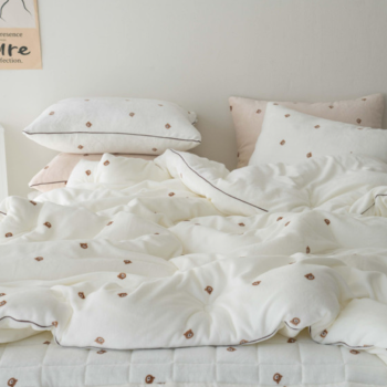 송화 곰돌이 정전기 없는 극세사 차렵이불 귀여운 곰돌이 패턴 3가지 색상