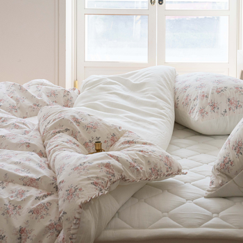 송화 티파니 고밀도 면&모달 양면 은은한 플라워패턴 프릴 디자인 고급 차렵이불 2가지 색상