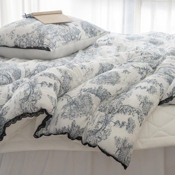 송화 몽슈 모달 100% 프랑스 명화 뜨왈패턴 프릴 디자인 사계절 고급 이불 2가지 색상