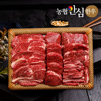 [농협안심한우] 1등급 한우 명품구이세트 3호 1.2kg (등심400g + 안심200g + 채끝400g + 갈비살200g + 부직포 선물가방)
