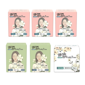 ★실속특가★샐리의법칙 생리대 시그니처 슬림핏 중형 3팩 + 대형 2팩 + 팬티라이너 1팩