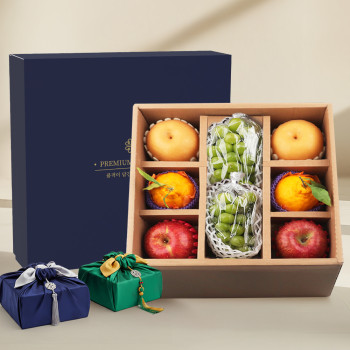 프리미엄 혼합과일 선물세트 4kg내외(사과2 배2 한라봉2 샤인2)보자기포장