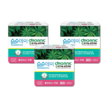 순수데이 오가닉 프리미엄 유기농생리대 3팩 (중형,대형,오버나이트,롱라이너 선택 구성)