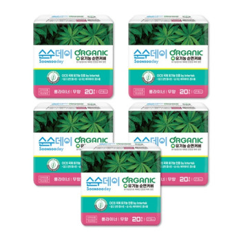 순수데이 오가닉 프리미엄 유기농생리대 5팩 (중형,대형,오버나이트,롱라이너 선택 구성)