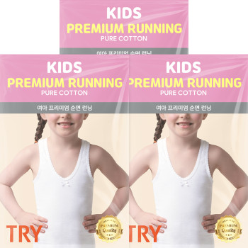 TRY 여아 학생 코튼 베이직 민소매 여자 런닝 3매 세트 주니어 키즈 아동 트라이